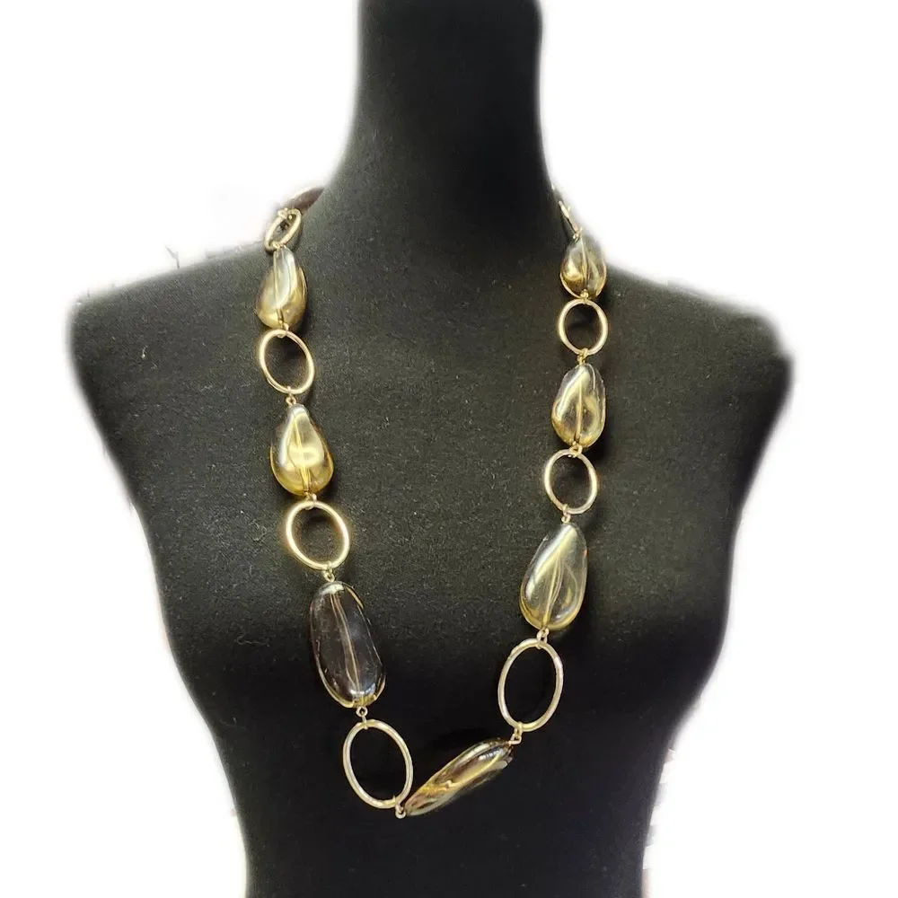 Gold Toned Loop Necklace With Brown/Black Clear Stones, 16